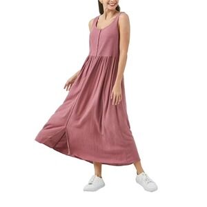 Frye Mauve Button Front Sleeveless Midi Dress Pockets Rayon Blend Size M